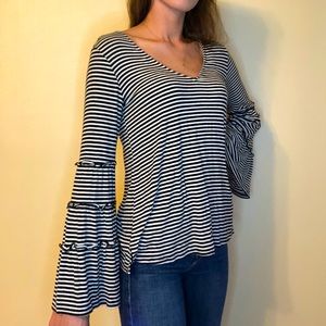 Striped Top with Ruffle Bell Sleeves